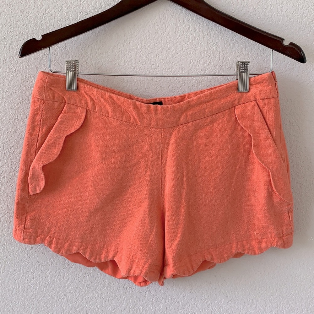 Cynthia Rowley coral linen scallop hem shorts 4